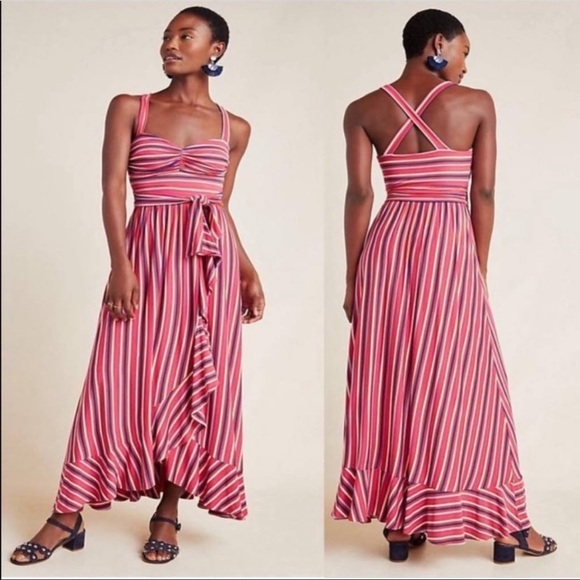 Anthropologie Dresses & Skirts - NEW Maeve Anthropologie Small Gabriela Sleeveless Faux Wrap Ruffle Maxi Dress